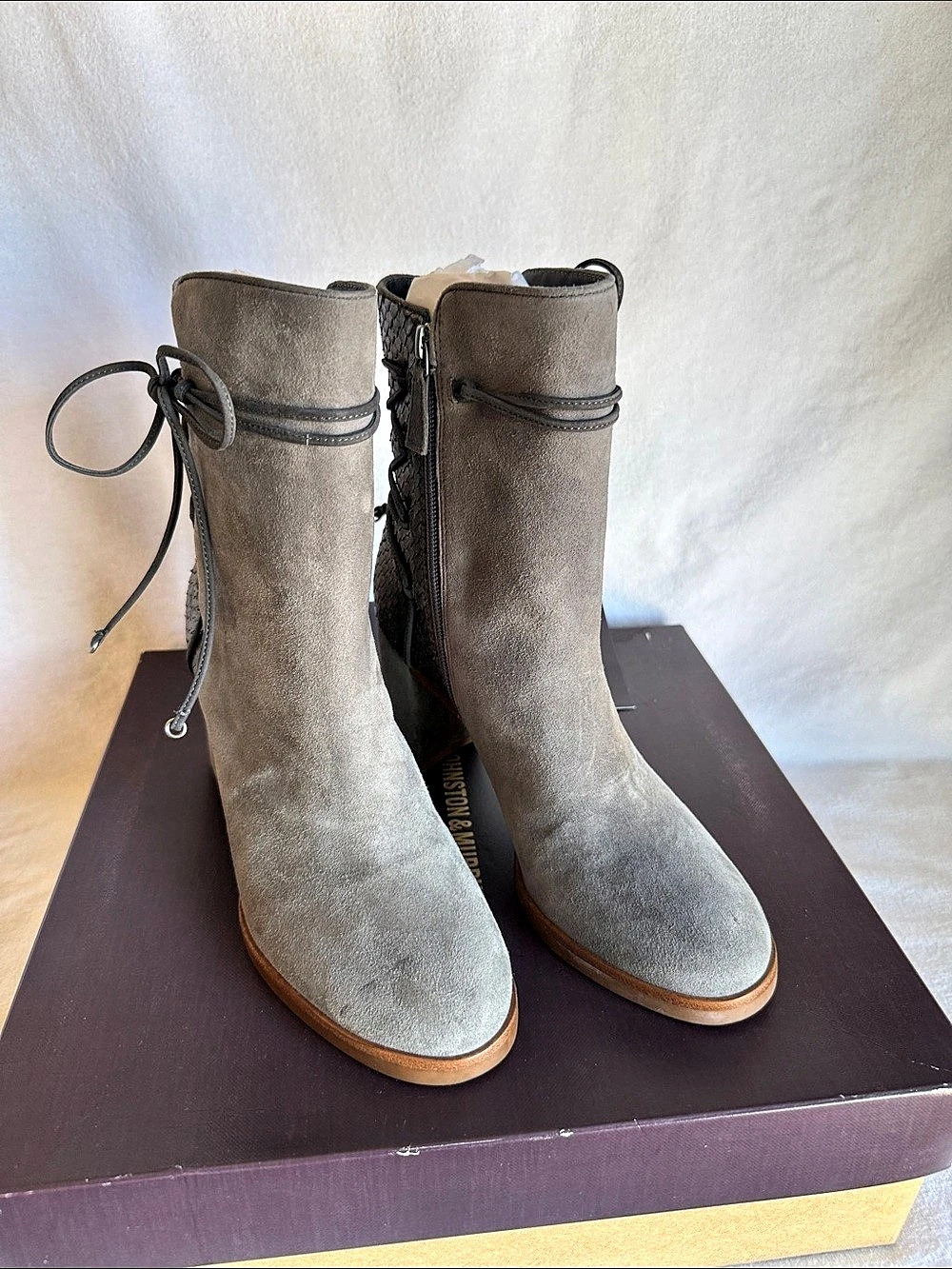 Johnston & Murphy Adley Lace Wrap Heeled Boots Gray US 8.5 NWT